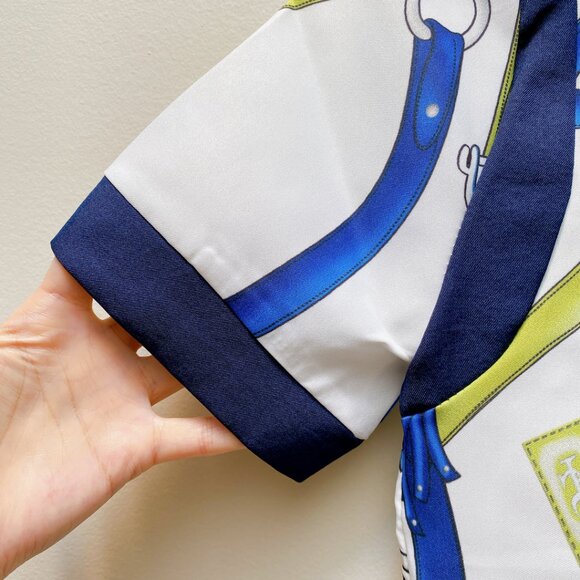 New Chain Print Short Sleeve Blue Green White Dress, Size Small - Picture 6 of 7